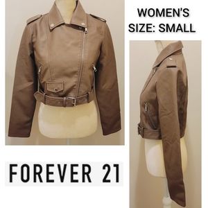 FOREVER 21 Faux Leather Cropped Moto Jacket  - Size SMALL